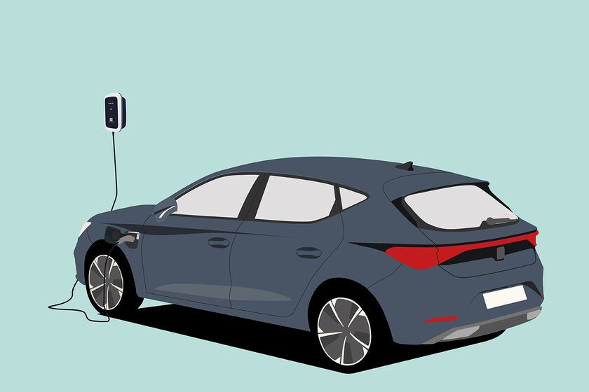 Illustrierter SEAT Leon und Wallbox