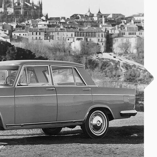 Schwarz weiß Aufnahme eines SEAT 1500 im Jahr 1963.