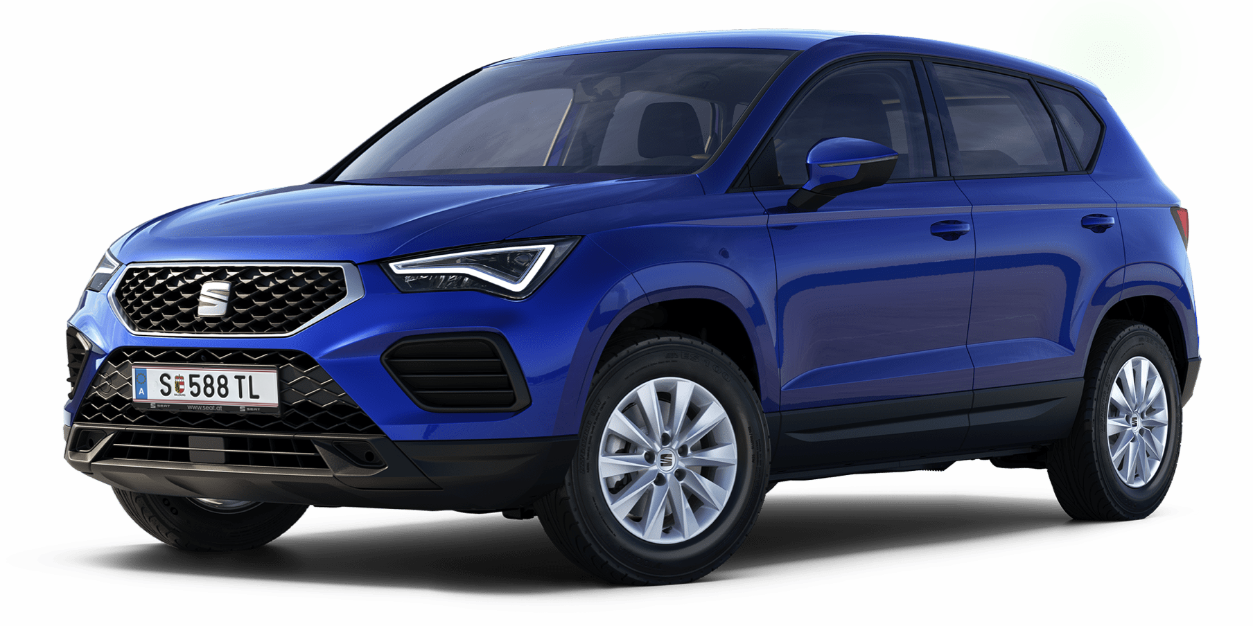 SEAT Ateca in blau schräge Frontansicht.