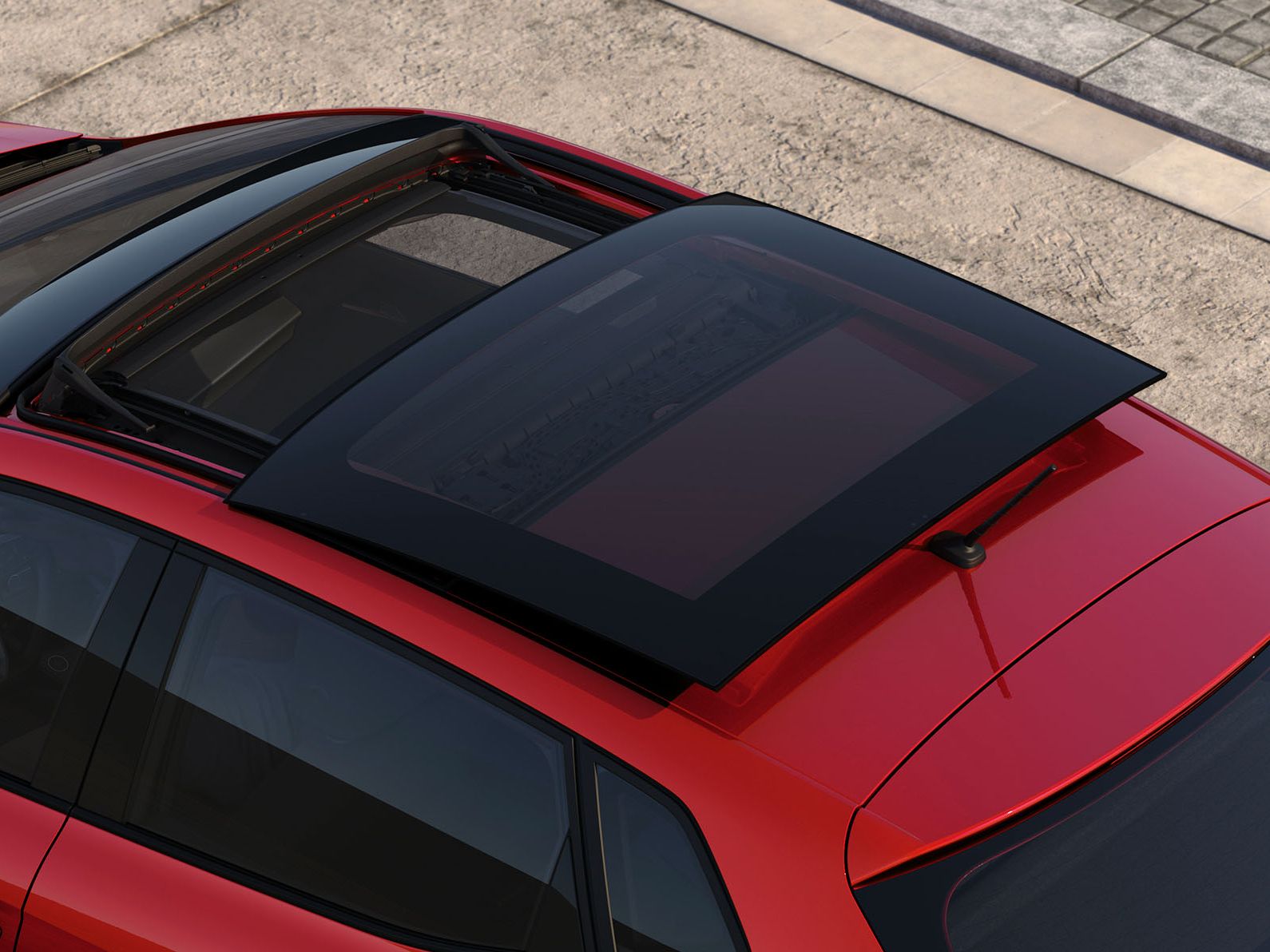 Detailansicht eines roten SEAT Ibiza Panoramadach