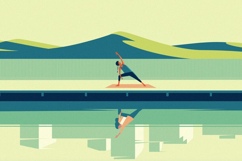 Seat Vorteilspaket Illustration einer Figur beim Yogatraining vor einem Pool