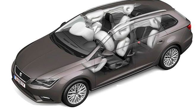 Zu sehen ist eine Illustration aller geöffneten Airbags in einem SEAT Auto