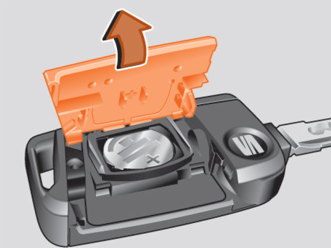 Grafische Anleitung zum Öffnen des Batteriefachs eines SEAT Fahrzeugschlüssels